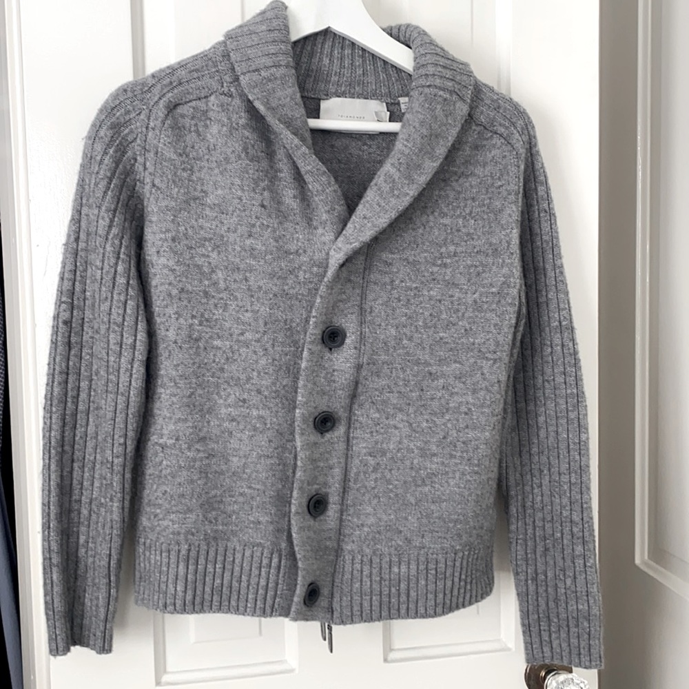 7 diamonds male zip/button grey wool sweater